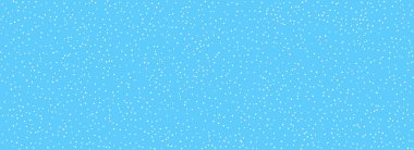 Kar kusursuz bir şekilde düşüyor. Açık mavi duvar kağıdında tekrarlanan beyaz kar. Tekrarlanan kar yağışı arkaplanı. Beyaz kar taneleri, noktalar, Noel süsleri için benekler. Kış tipi hava örtüsü