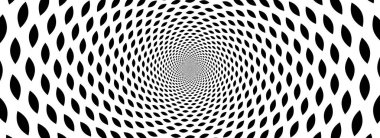 Geometrik optik illüzyon arka planı. Siyah ve beyaz hipnotik oval yüzey. Dönen spiral elips poster tasarımı. Pankart için soyut yanılsama duvar kağıdı, şablon tasarımı. Vektör