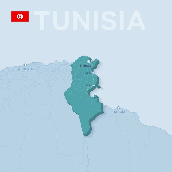 Verctor карту з містами і дорогами в Тунісі. — стоковий вектор