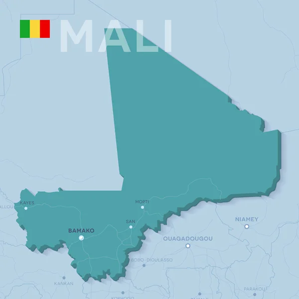 Verctor Mapa de ciudades y carreteras en Malí . — Vector de stock