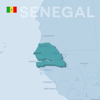 Verctor şehirler ve yollar Senegal haritası.