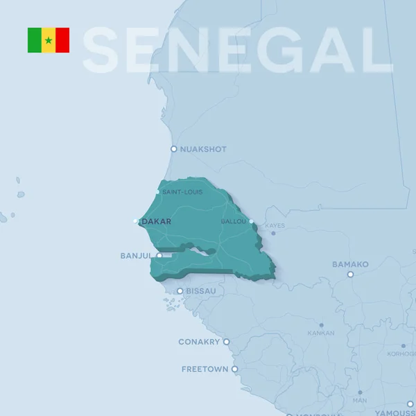 Verctor Mapa de ciudades y carreteras en Senegal . — Vector de stock