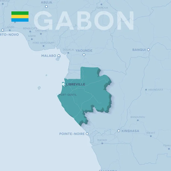 Verctor Mapa de ciudades y carreteras en Gabón . — Vector de stock