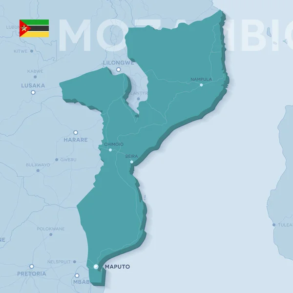 Verctor mapa měst a silnic v Mosambiku. — Stockový vektor