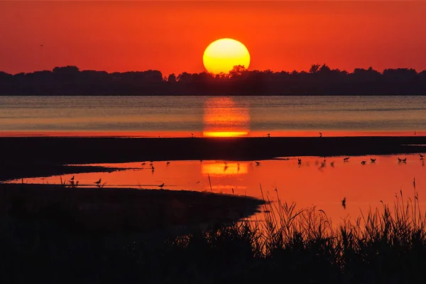 Beautiful orange sunset over a salt lake — Stock Photo, Image