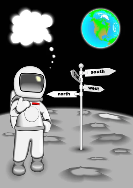 Konzept Illustration Zeichnung Astronaut Auf Dem Mond — Stockvektor