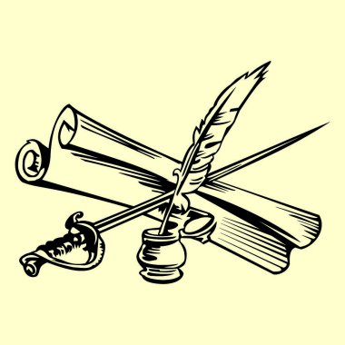 3d konsept çizim mürekkep kalem ve kılıç