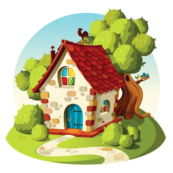 Rustik taş ev. Yaz manzara. 