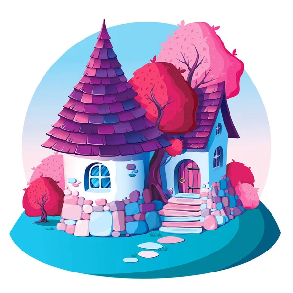 Rustik taş ev. Bahar manzara.