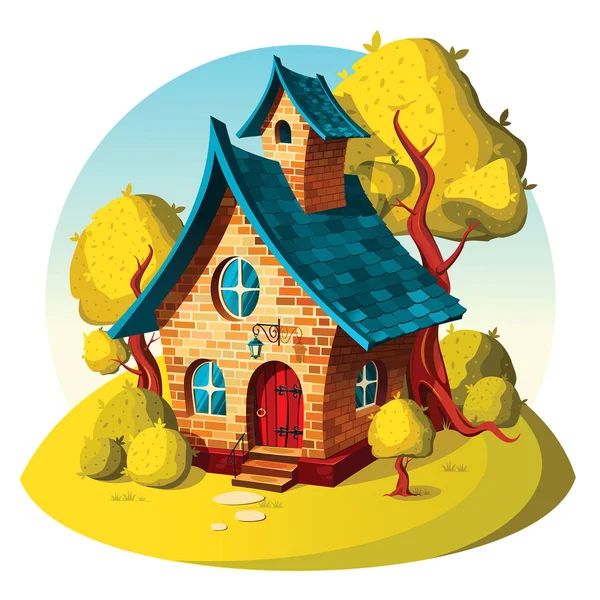 素朴なれんが造りの家 秋の風景 — ストックベクタ