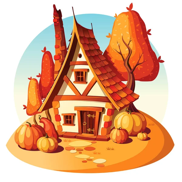 素朴な石造りの家 秋の風景 — ストックベクタ