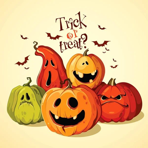 Halloween Zestaw Śmieszne Dynie Tle Nietoperzy — Wektor stockowy