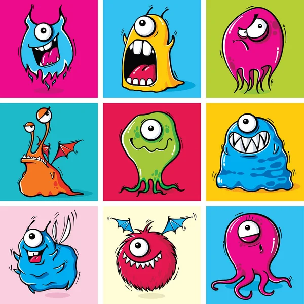 Set Funny Cartoon Monsters — Stock Vector