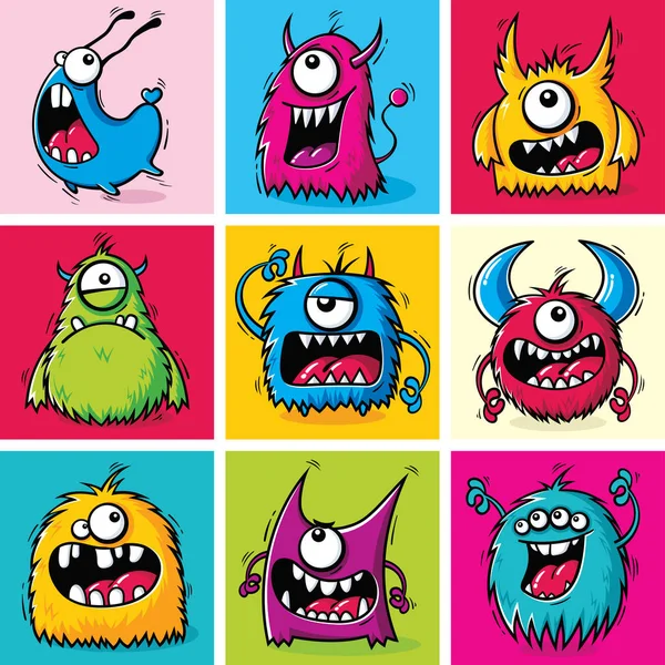 Set Van Grappige Cartoon Harige Monsters — Stockvector