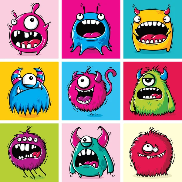 Verzameling Van Grappige Cartoon Monsters — Stockvector