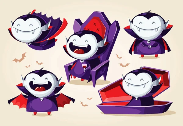 Set Vampiros Dibujos Animados Halloween Carácter Del Vector — Vector de stock