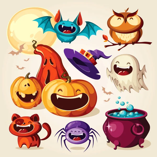 Set Van Halloween Cartoon Elementen Vectorillustratie — Stockvector