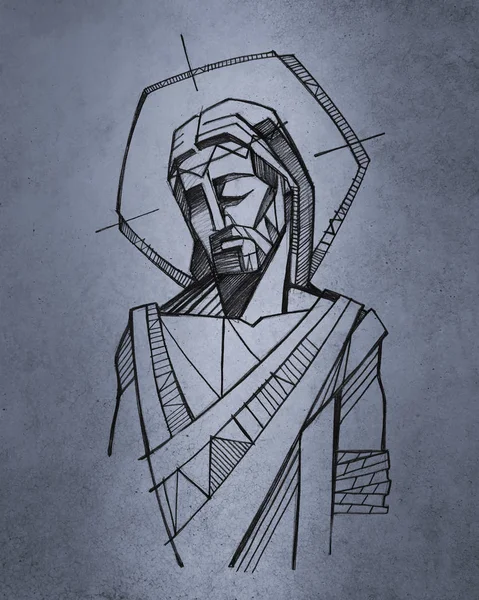 Hand drawn illustration or drawing of Jesus Christ at his Passion