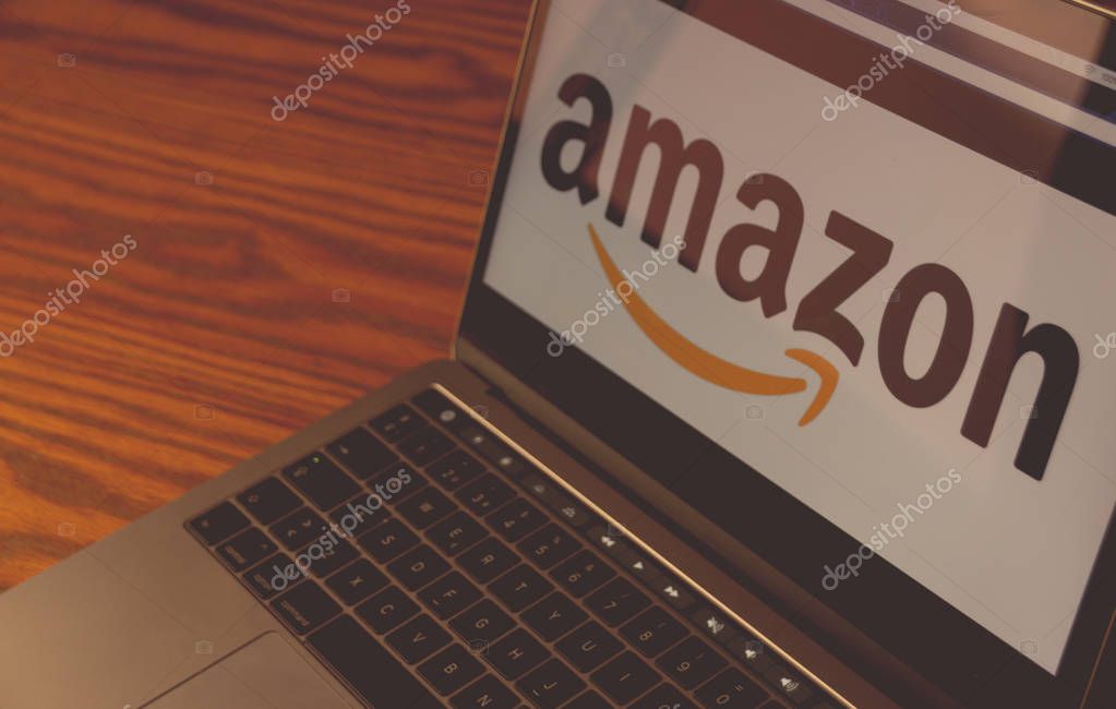 Dallas, Texas, United States - October 5, 2018: Amazon logo on screen of laptop