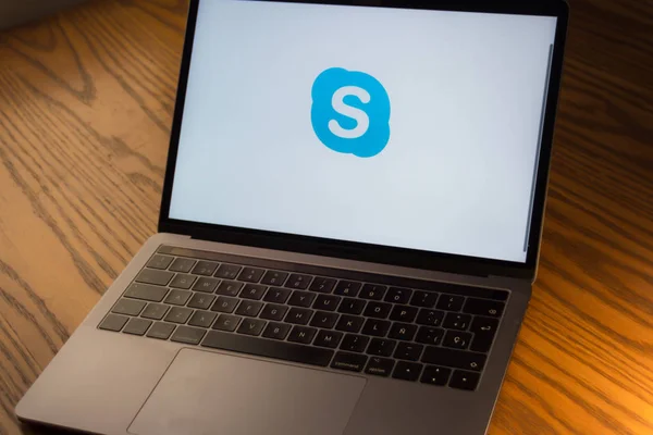 达拉斯 得克萨斯州 2018 电脑屏幕上的 Skype 标志照片 — 图库照片