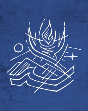 Elle çizilmiş karakalem kutsal ruh ve sembolleri