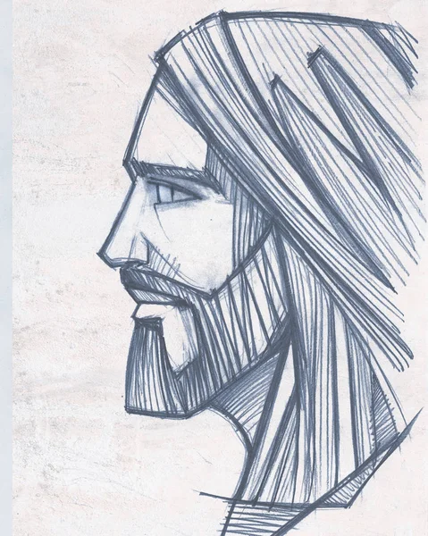 Desenho Lápis Desenhado Mão Jesus Cristo Rosto — Fotografia de Stock