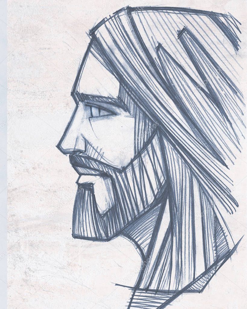 Hand drawn pencil drawing of Jesus Christ Face