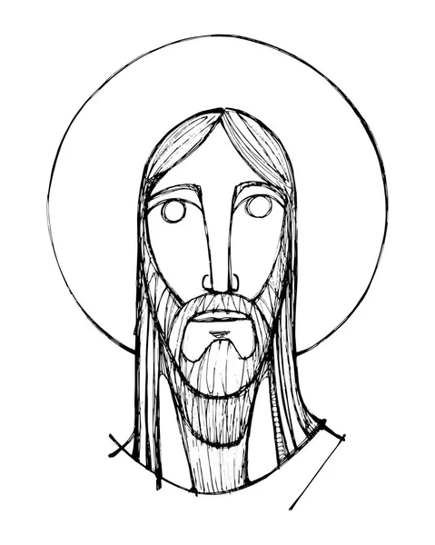 Ručně Kreslenou Tužkou Nákres Tvář Ježíše Krista — Stockový vektor