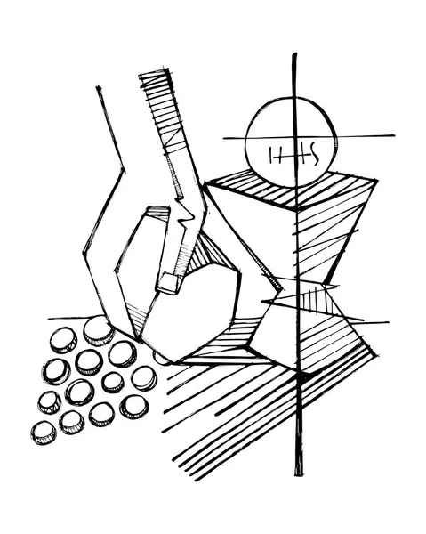 Dibujo Lápiz Dibujado Mano Eucaristía Símbolos Cristianos Religiosos — Archivo Imágenes Vectoriales