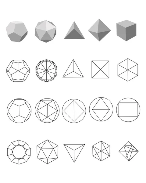 Tekening Van Enkele Geometrische Veelhoekige Cijfers Geïsoleerd Wit Geïsoleerd Witte — Stockvector