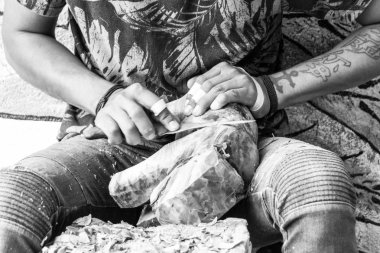 San Antonio Arrazola, Oaxaca / Meksika - 21/7/2018: (geleneksel yerli alebrijes esnaf Oaxaca Meksika)