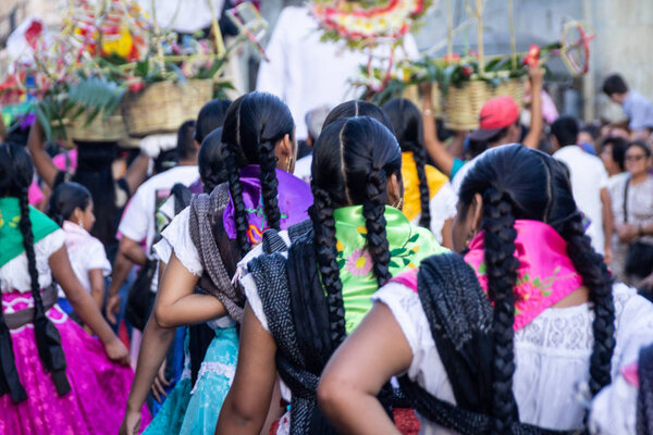 Oaxaca, Oaxaca / Mexico - 21/7/2018: ( Detail of celebration of traditional Guelaguetza in downtown Oaxaca Mexico )