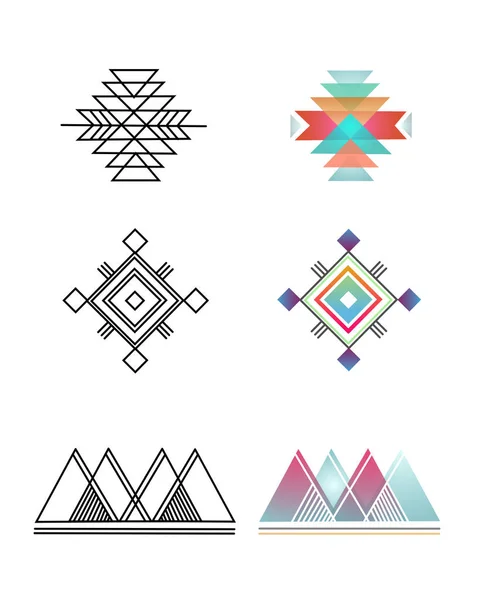 Set Abstract Indigenous Geometric Symbols — Stock Vector