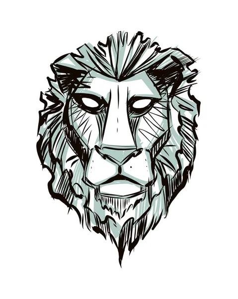 Hand Drawn Vector Ink Digital Illustration Drawing Lion Face — Stock Vector