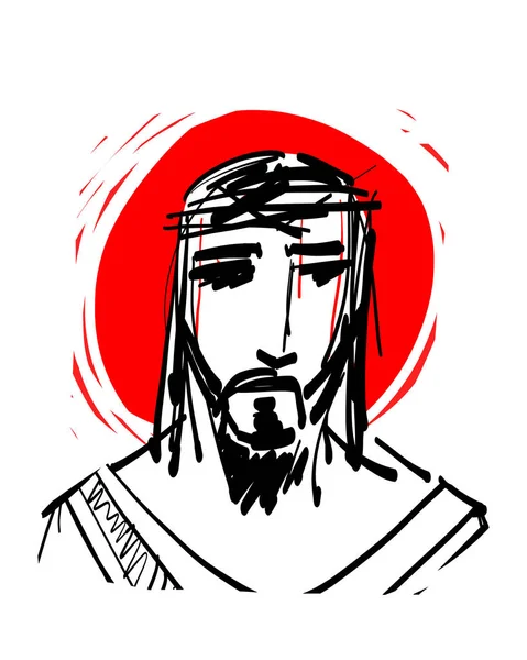 Ручной Рисунок Векторных Цифровых Чернил Рисунок Лица Иисуса Христа — стоковый вектор