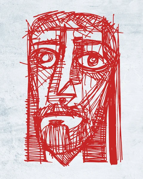 手描きイラストや彼の情熱でイエス キリストの顔の描画 — ストック写真