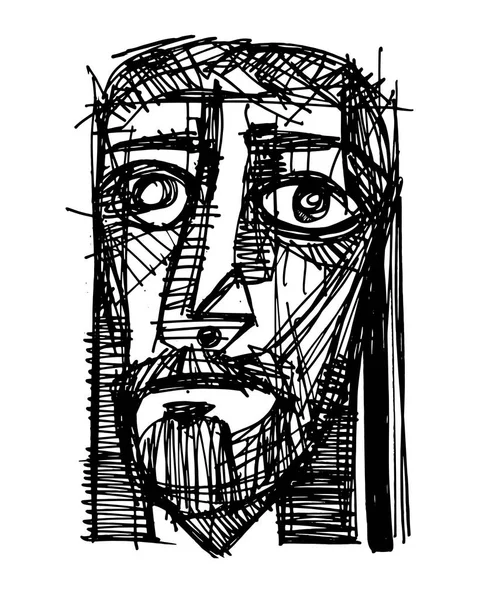Ilustración Dibujada Mano Dibujo Del Rostro Jesucristo Pasión — Archivo Imágenes Vectoriales
