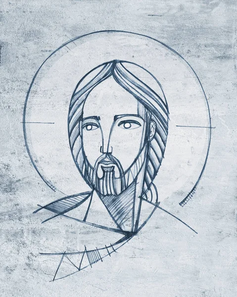 Hand drawn illustration or drawing of Jesus Christ Face