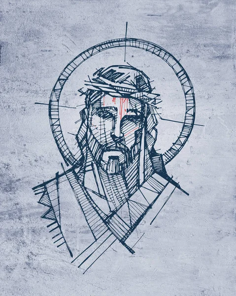 Ilustración Dibujada Mano Dibujo Del Rostro Jesucristo Pasión —  Fotos de Stock