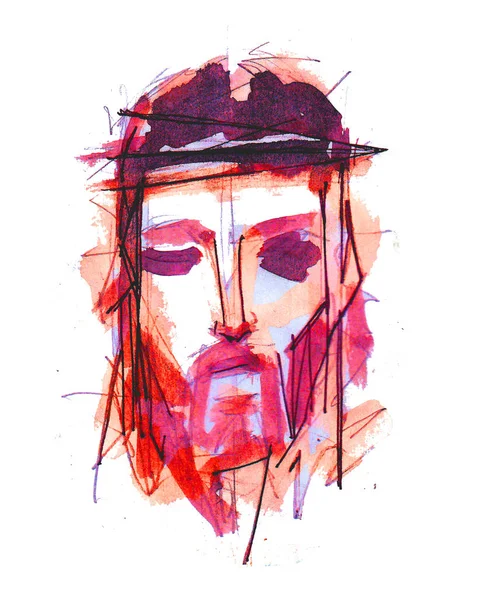 Hand Getrokken Afbeelding Tekening Van Jezus Christus Gezicht Zijn Passie — Stockfoto