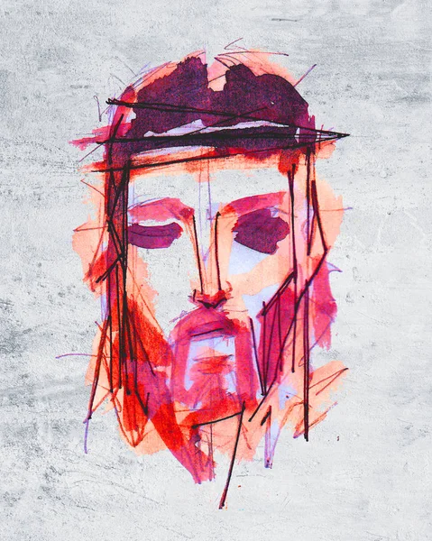 Hand drawn illustration or drawing of Jesus Christ Face at his Passion