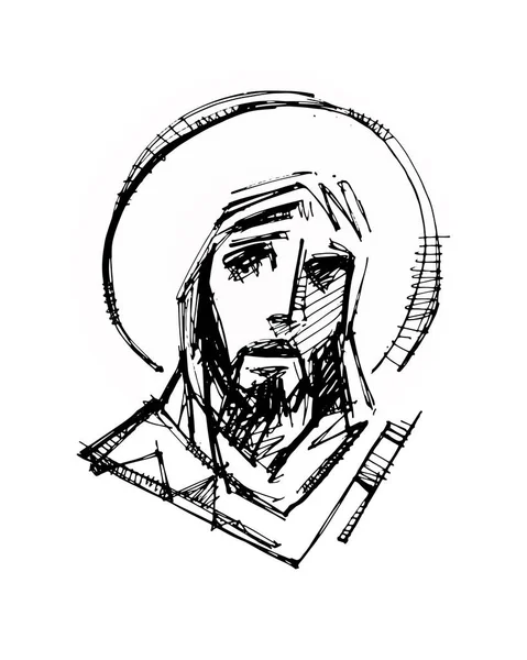 Illustration Dessin Dessiné Main Visage Jésus Christ — Image vectorielle