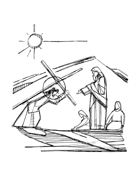 耶稣受难时的手工绘制的矢量图解或绘图 — 图库矢量图片