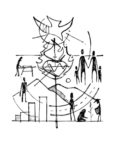 Handgezeichnete Vektorillustration Oder Zeichnung Eines Religiösen Christlichen Kreuzes — Stockvektor