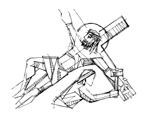 耶稣受难时的手工绘制的矢量图解或绘图 — 图库矢量图片