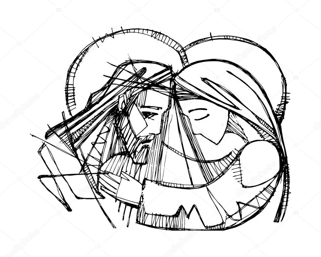 Hand drawn vector illustration or drawing of Jesus Christ at his Passion