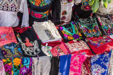 Oaxaca, Oaxaca / Meksika - 21/7/2018: Oaxaca Meksika bazı Tekstil yerli ürünlerin detay