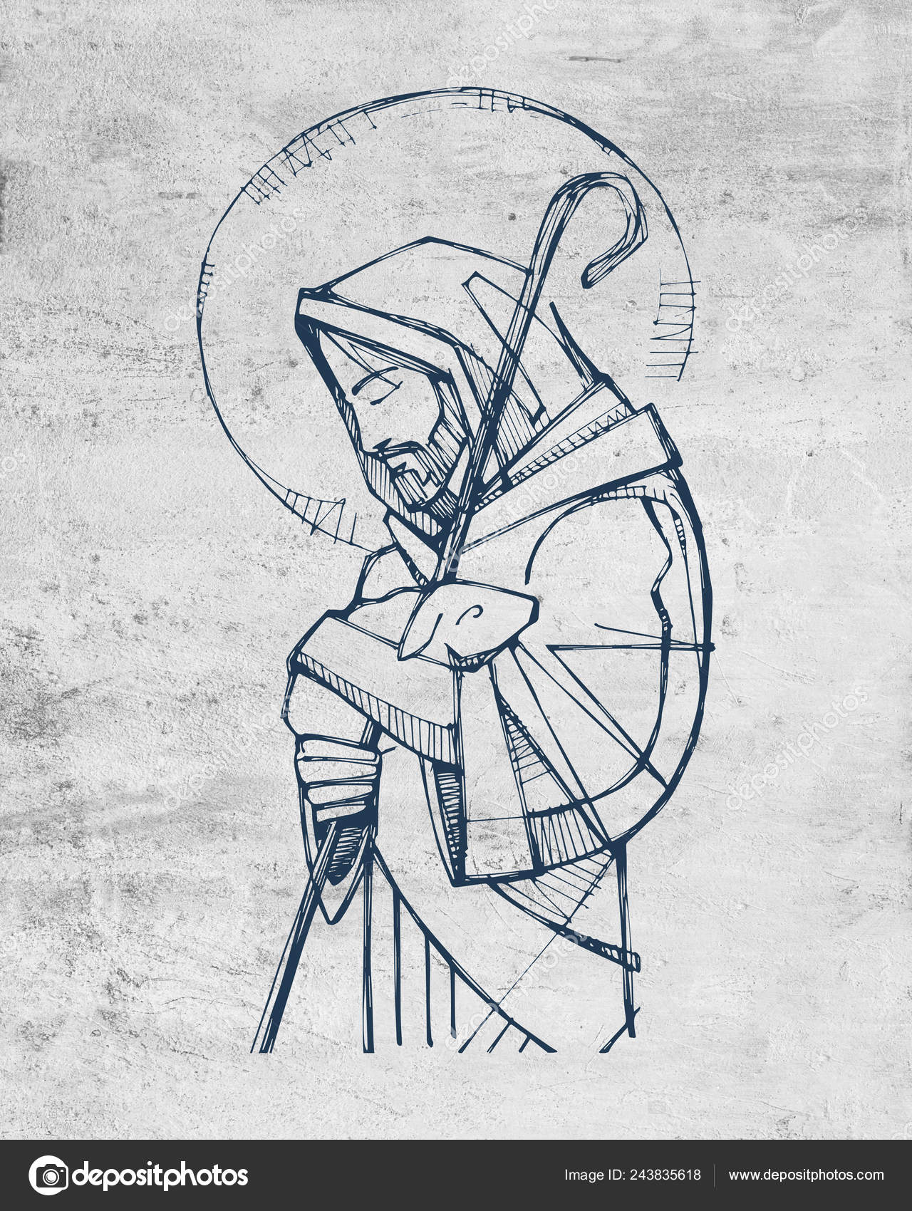 Draw Jesus Christ Hand Drawn Llustration Drawing Jesus Christ Good Shepherd Stock Photo C Bernardojbp 243835618