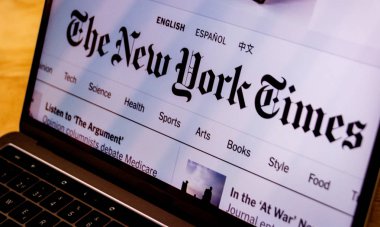 Houston, Texas / United States of America - 08/2/2019: Photograph of The New York Times landing web page displayed on computer screen clipart