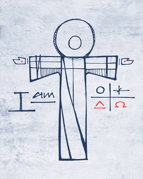 Ручная Иллюстрация Рисунок Иисуса Христа Некоторые Христианские Символы Прахе — стоковое фото